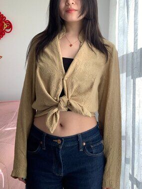 Vintage Embossed Floral Silk Blouse